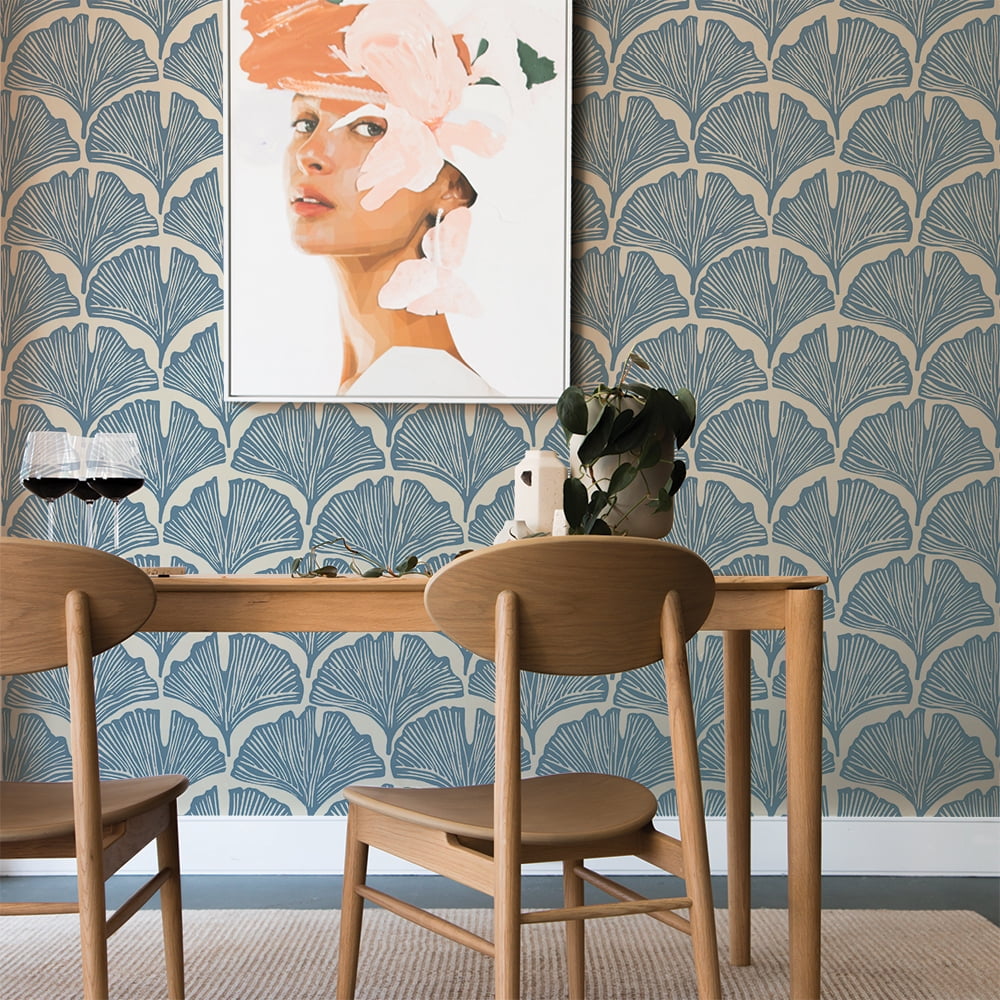 Tempaper x Novogratz Blue Feather Palm Peel and Stick Wallpaper, 20.5" x 9'