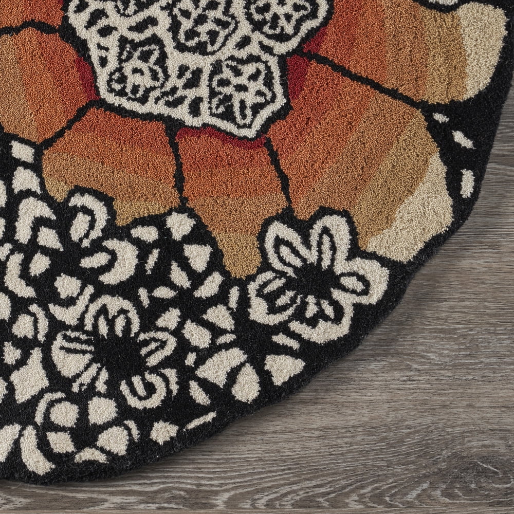 Ox Bay Talia 4' Round Black/Multi Floral Wool Indoor Area Rug
