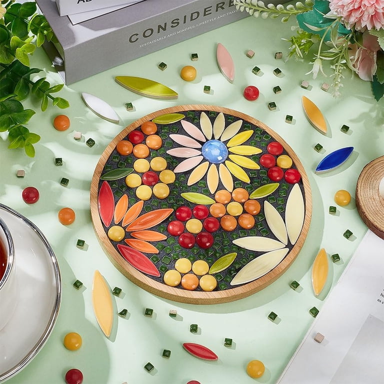 Mosaic Craft Kit Flower Mosaic Bamboo Coasters Kits for Adults