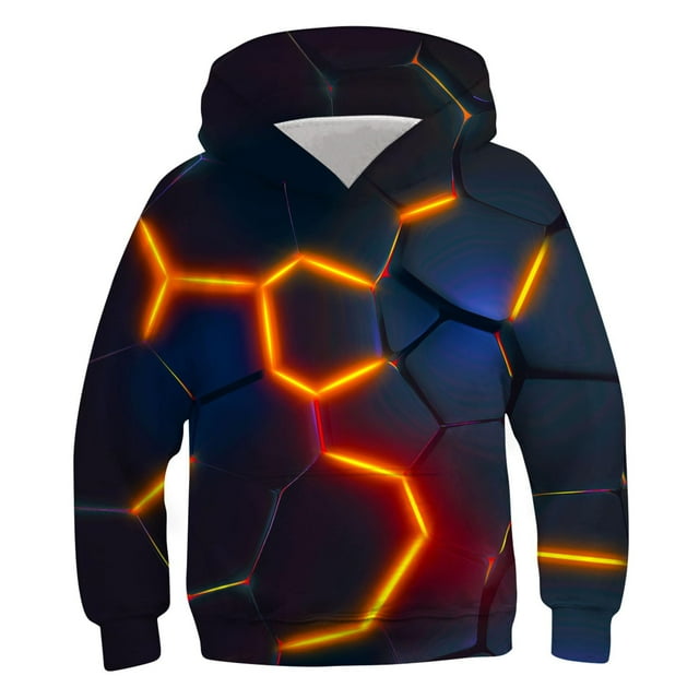 RXIRUCGD Chemise pour Enfants à Manches Longues T-shirt à Motif Imprimé Col Rond Cool Garçon Chandail à Capuchon ( Orange, Taille : 7 Ans )