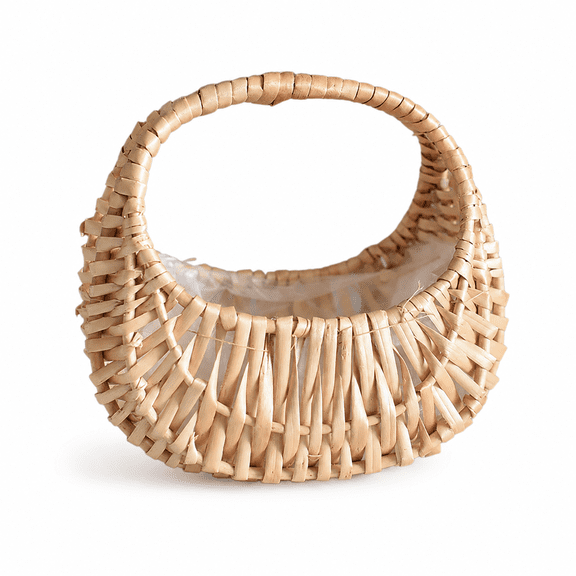 Woven Rattan Flower Basket with Handle, Portable Rustic Storage Basket for Flower Arrangement Fruit Home Decor Display