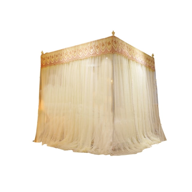 Mosquito Net For Bed Three-door Palace-style Floor-length Polyester Bed Canopy With Ruffles And Lace For Bedroom Decoration