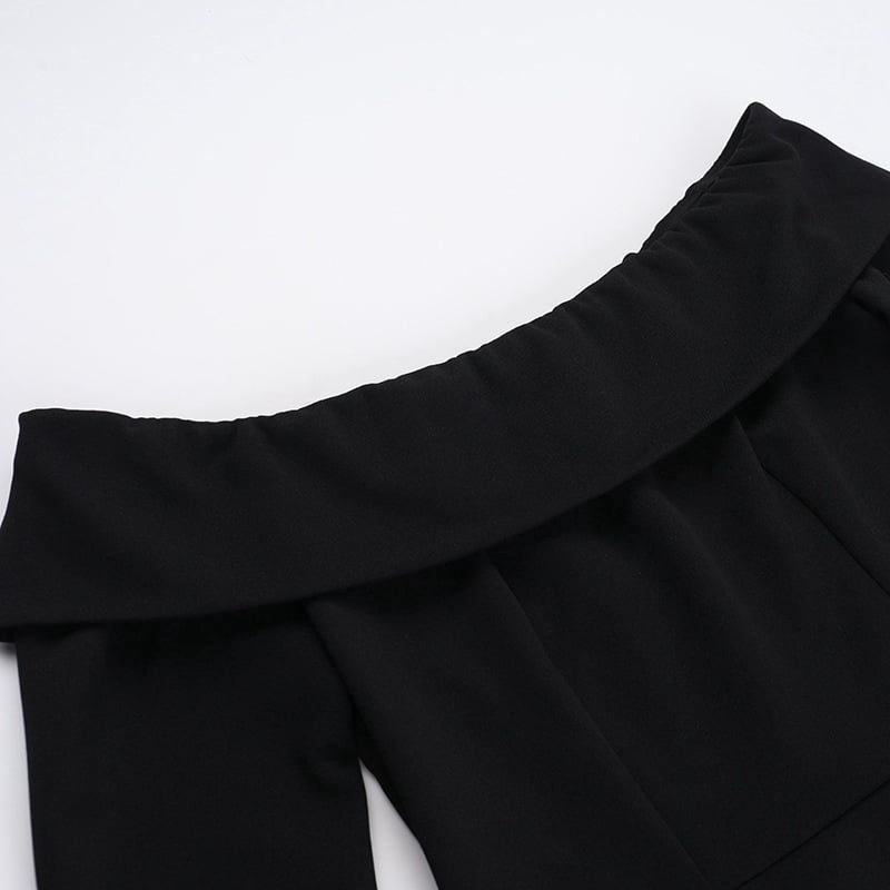 Women Mini Dress Off Shoulder Long Sleeve A Line Dress Short Formal Dresses Party Clubwear Black M