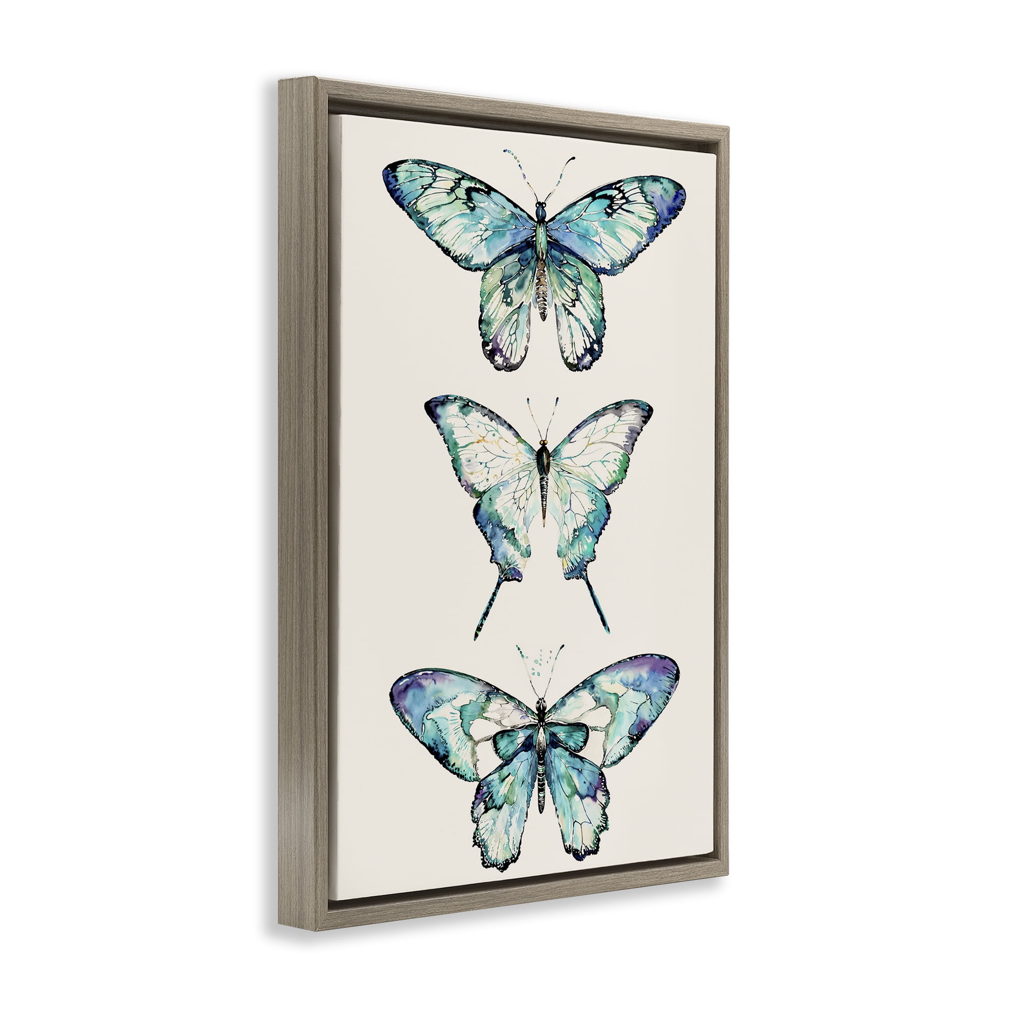 Stupell Industries Classic Butterfly Specimens Insects Painting Brown Floater Framed Canvas Art Print Wall Art, 21 x 31
