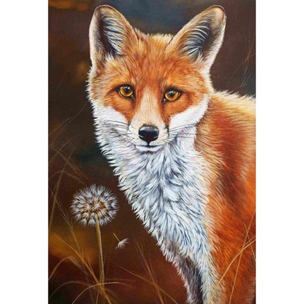 Diamante (DE6412) Serie Animal Lobo y Diente de León Resina Redonda E563 40x50cm FLhrweasw Nuevo
