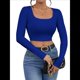 thumbnail image 2 of Tops Cortos de Larga para Mujer, con Cuello Cuadrado Acanalado, Ajustados, Informales, A para Dama Azul Real XS, 2 of 9