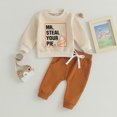 thumbnail image 3 of Fortune Toddler Boy 2PCS Fall Set, Long Sleeve Letter Pie Print Sweatshirt Tops Drawstring Pants, 3 of 9
