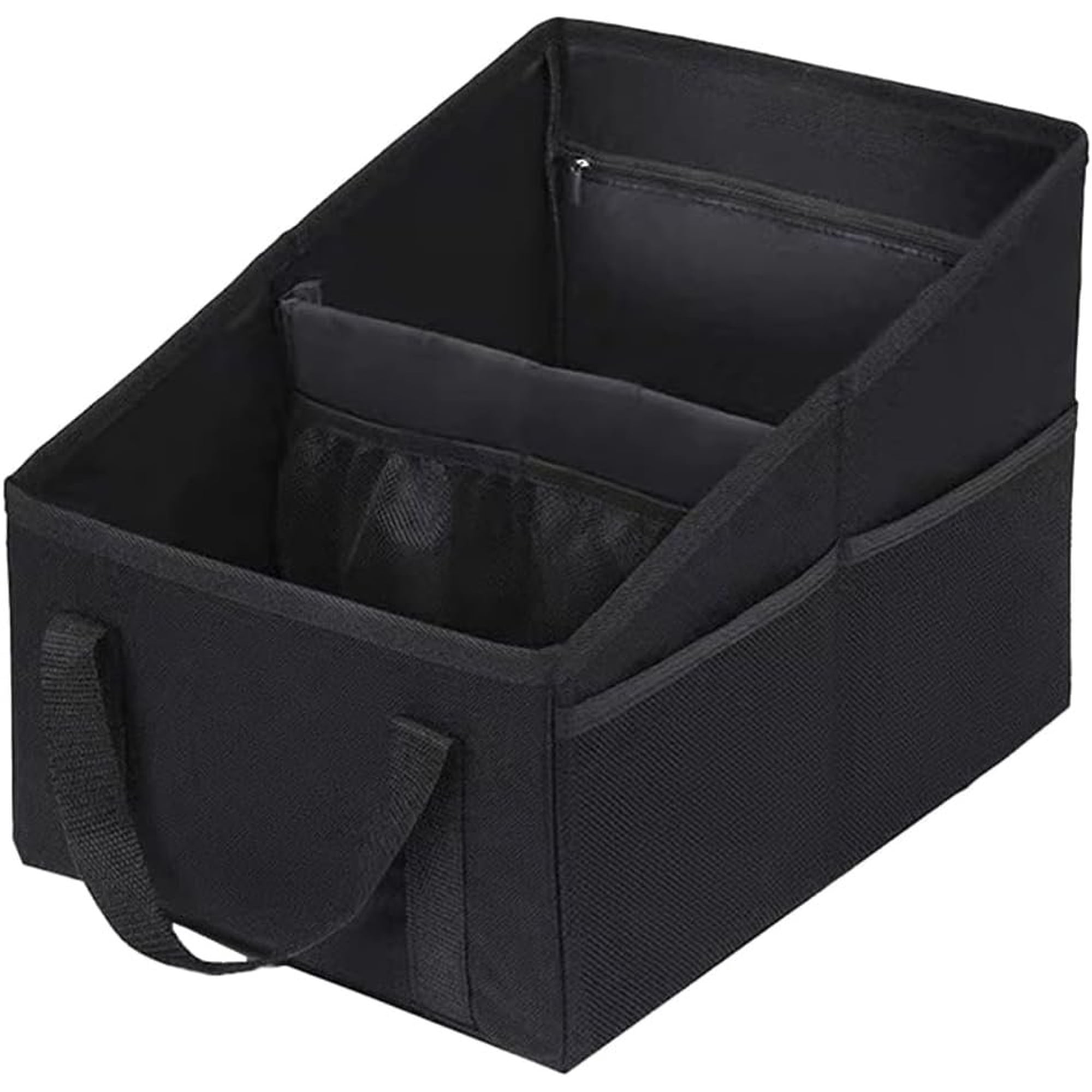 Seat Organizer Collapsible Trunk Organizer with Detachable Divider Handles and Multiple Pockets Backseat Storage Passenger Seat Organizer for Front/ Consoles (Black)
