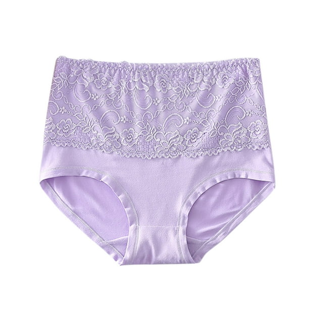 Moonker Women's Large Size Breathable Briefs Lace-Side High-Waisted Women's  Panties 