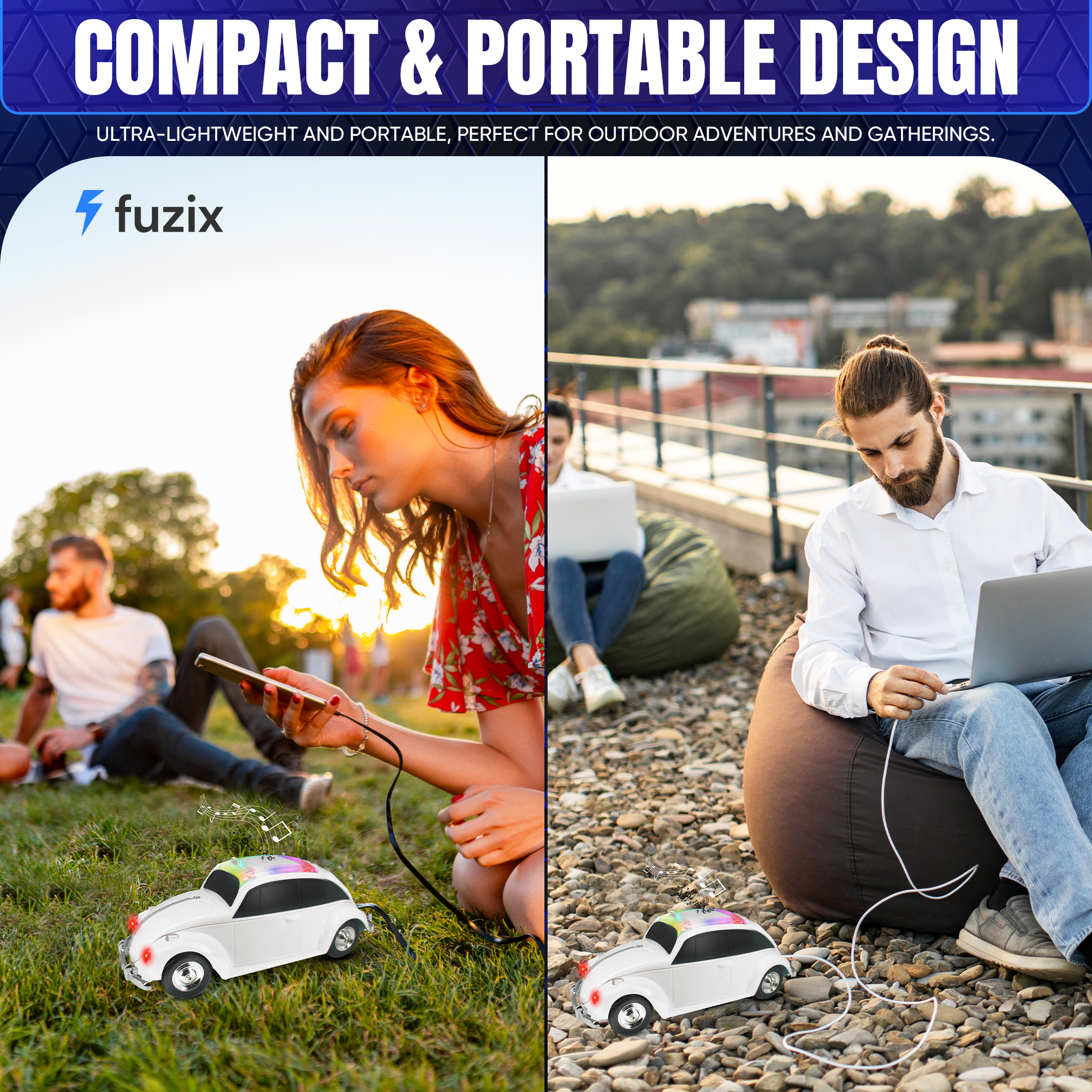 Fuzix WS-1958 Car Bluetooth Portable Speaker with LED AUX USB FM Rechargeable