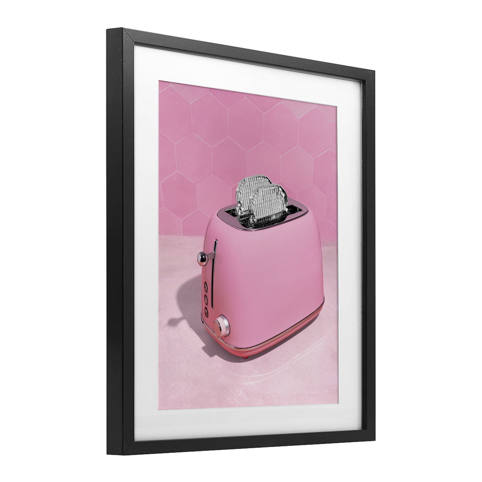 Stupell Industries Disco Toaster over Pink Black Framed Print Under Glass, design by LISH Creative