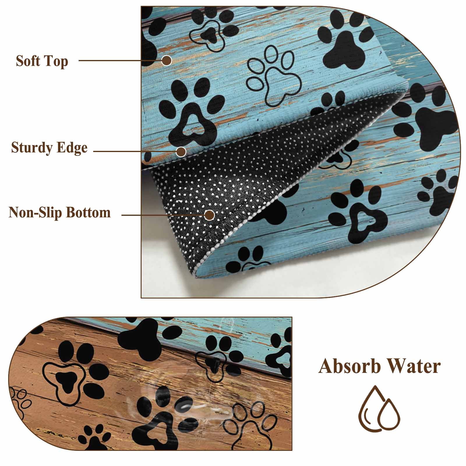 Area Rug for Living Room, Light Blue Brown Non-Slip Indoor Large Carpet for Bedroom/Dining Room, Rustic Farmhouse Dog Paw Vintage Washable Low-Profile Rectangle Floor Mat Runner Rugs - 2.7 x 5 Ft