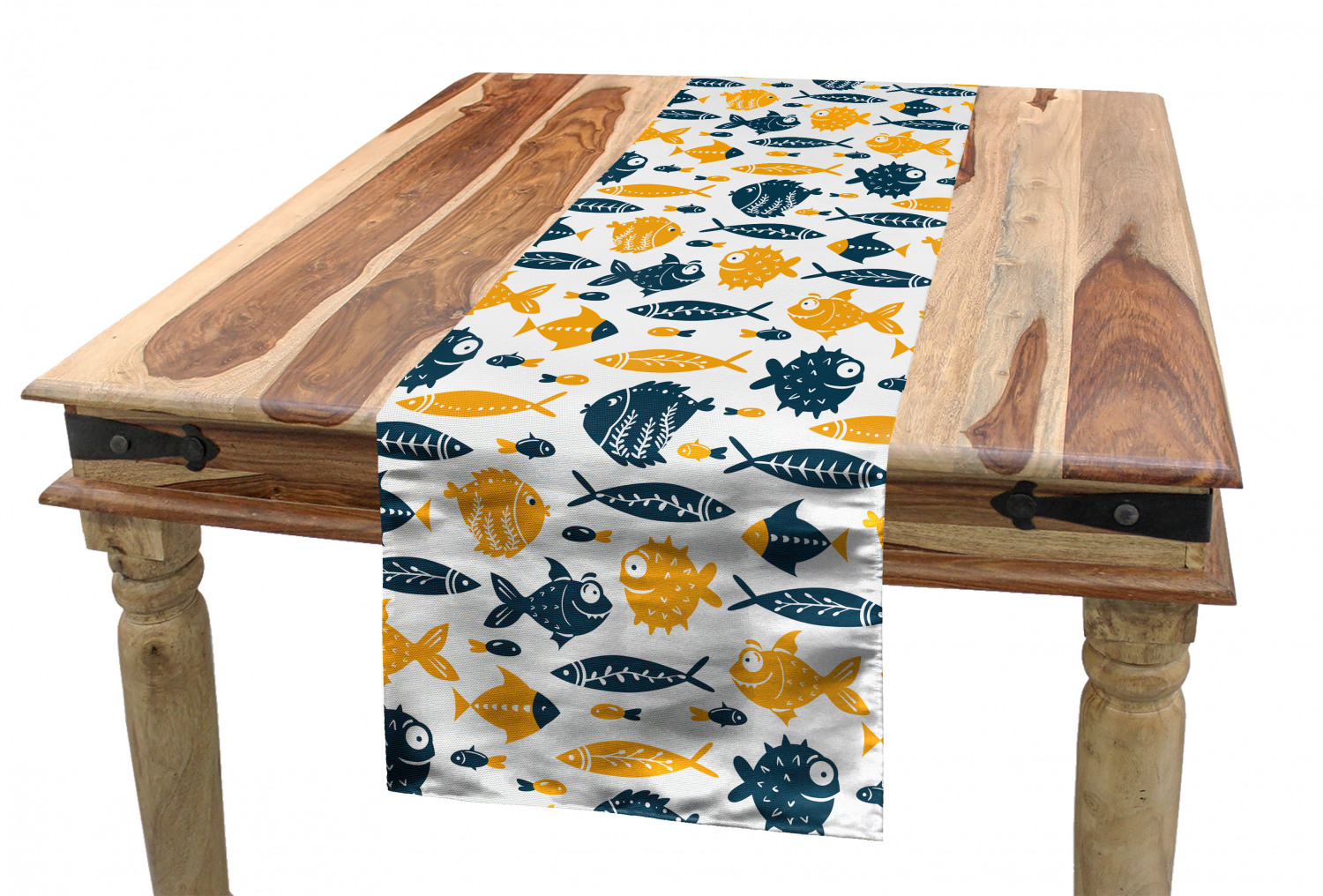 Nautical Table Runner, Graphical Illustration of Ornamental Bizarre ...