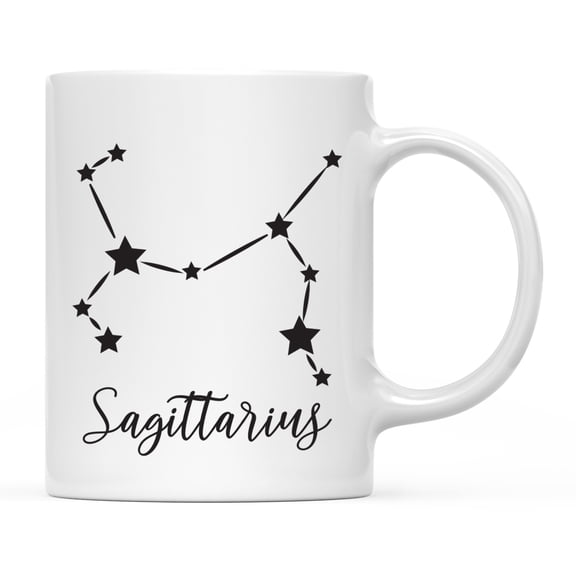 Koyal Wholesale Zodiac Sign Ceramic Coffee Mug, Sagittarus Star Constellation, Minimalistic Black