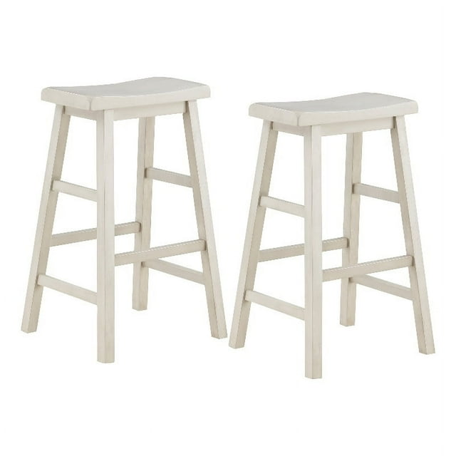 Tulsa 29" Solid Wood Saddle Stool 2-Pack in Off White Finish