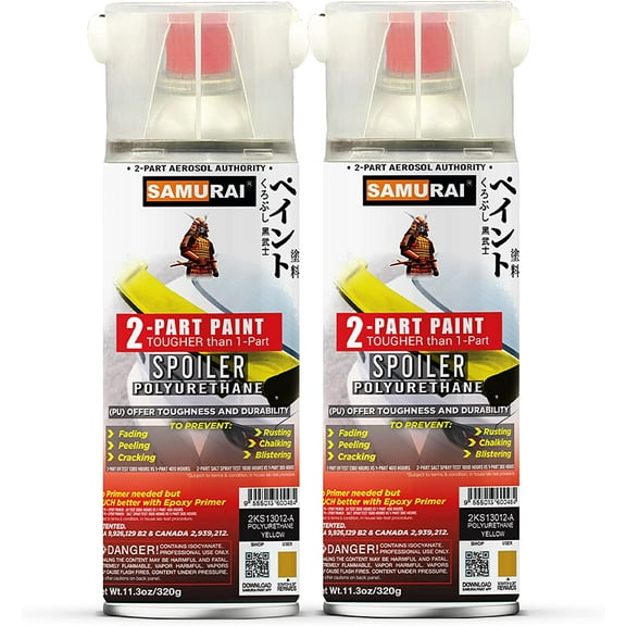 Samurai 2-Part Polyurethane Spray Paint for Car Spoiler - 11.3 Ounce UV Resistant and Rust Resistant Polyurethane Spray (WHITE, Pack of 2 Cans)