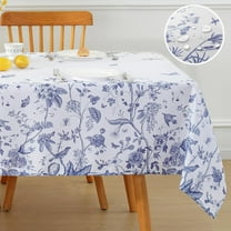 Blue and White Floral Tablecloth, Rectangle Tablecloth 52 x 70 Inch, Spill-Proof Wrinkle Resistant Table Cloth for Spring Picnic Kitchen Dining
