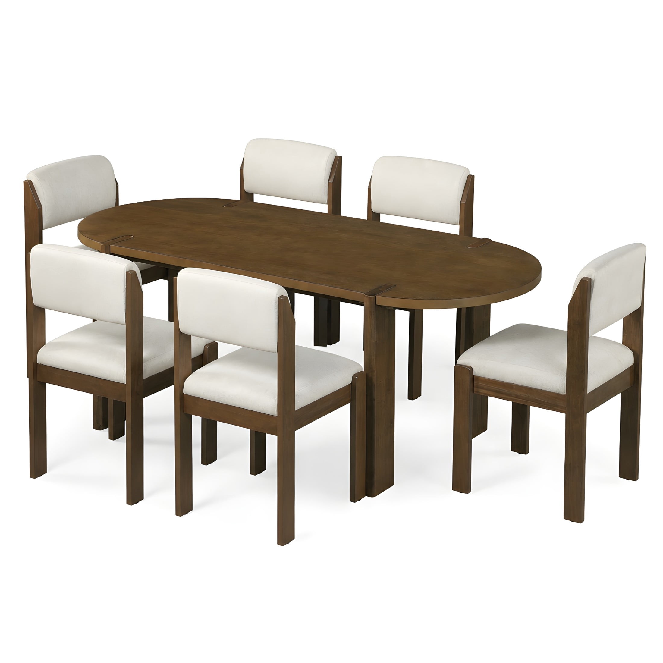 Christopher Knight Home 7-Piece Dining Set, 71" Oval Table with Upholstered Chairs, Walnut+Beige