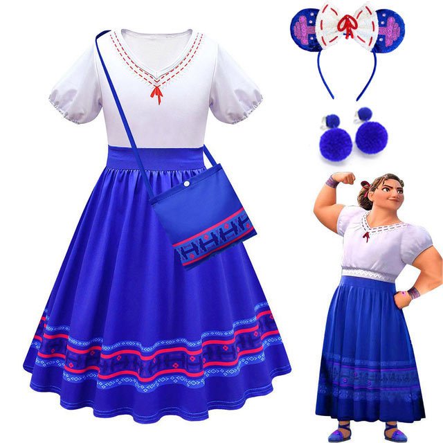 Vestido de princesa Mirabel de Disney para niñas, traje de Encanto para Cosplay, Carnaval, fiesta de cumpleaños, disfraz de Encanto para niños y bolsa