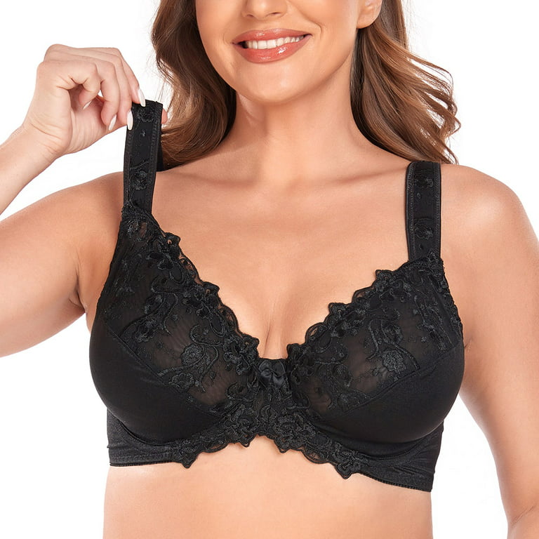 Women's Sexy Lace Embroidered Bras Full Coverage Unlined Underwire Plus  Size Bra 42C 