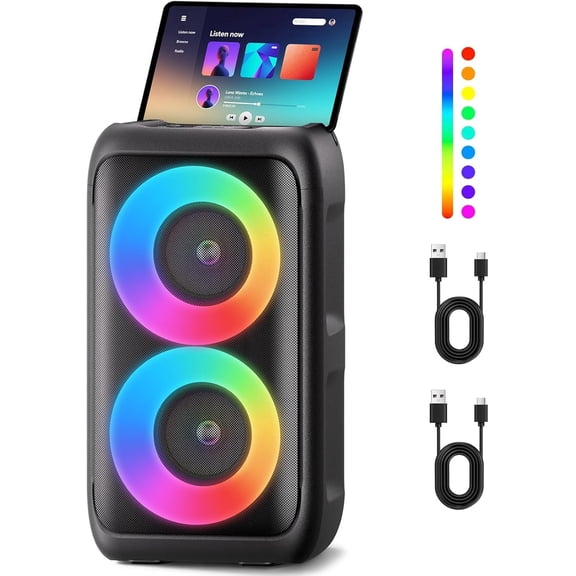 Bluetooth Speaker with 2 Wireless Microphones - Big Party Speaker for Adults Kids Karaoke with Lights - Portable Rechargeable Floorstanding Speakers Support TWS/AUX/USB/TF Card for Home Party Gift