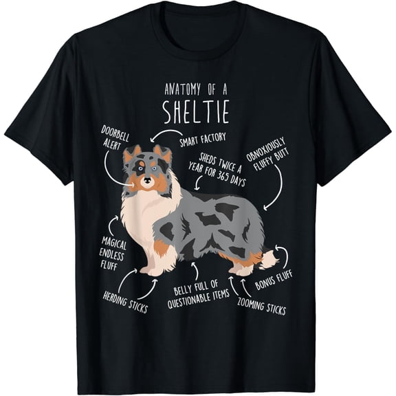 Blue Merle Sheltie Shetland Sheepdog Anatomy, Funny Cute Dog T-Shirt