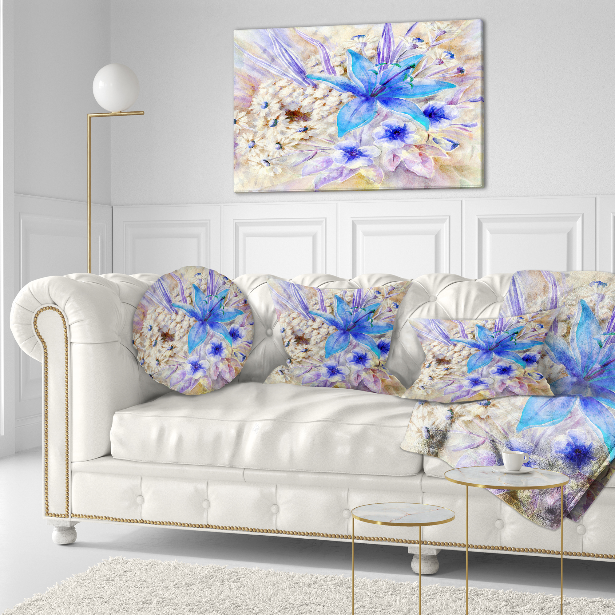 Designart Flowers Leaves Watercolor Art - Floral Throw Pillow - 12x20