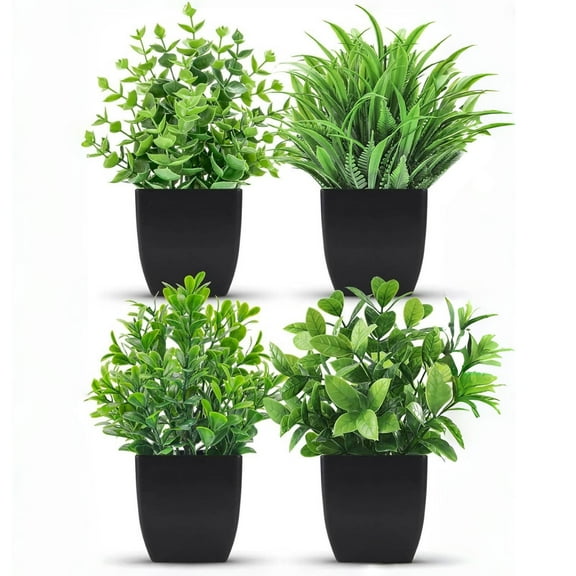 HYEASTR Fake Plants 4 Packs Artificial Plants Small Faux Plants Black Bathroom Accessories for Bathroom Home Office Desk Decor Indoor Artificial Greenery