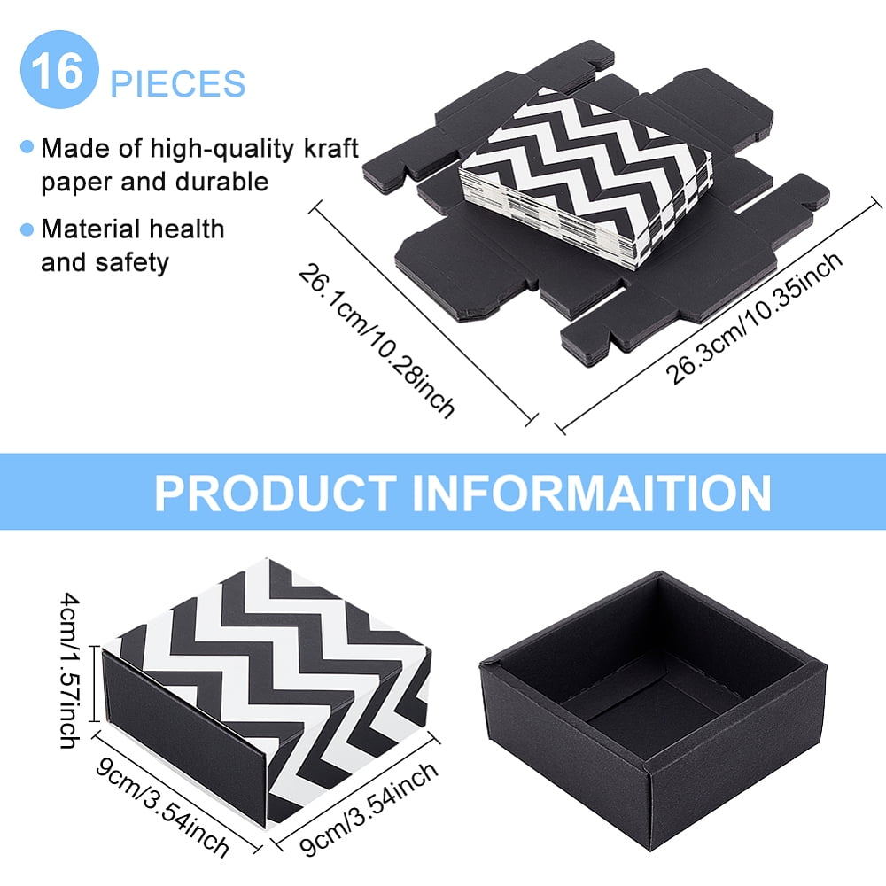 Square Folding Cardboard Small Cake Drawer Box Mooncake Wrapping Box Black White Wave Pattern Finish Product: 9x9x4cm(without Ribbon)