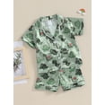 thumbnail image 3 of vera natura Kids Boys Summer Clothes Outfits Dinosaur Print Turn-Down Collar Short Sleeve Shirts and Elastic Waist Shorts Suit, 3 of 9