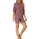 thumbnail image 4 of Conjunto de sudadera de manga corta de punto acanalado suave INSPIRE CHIC para mujer, pantalones cortos, ropa de casa, pijama XS Rojo Oscuro, 4 of 6