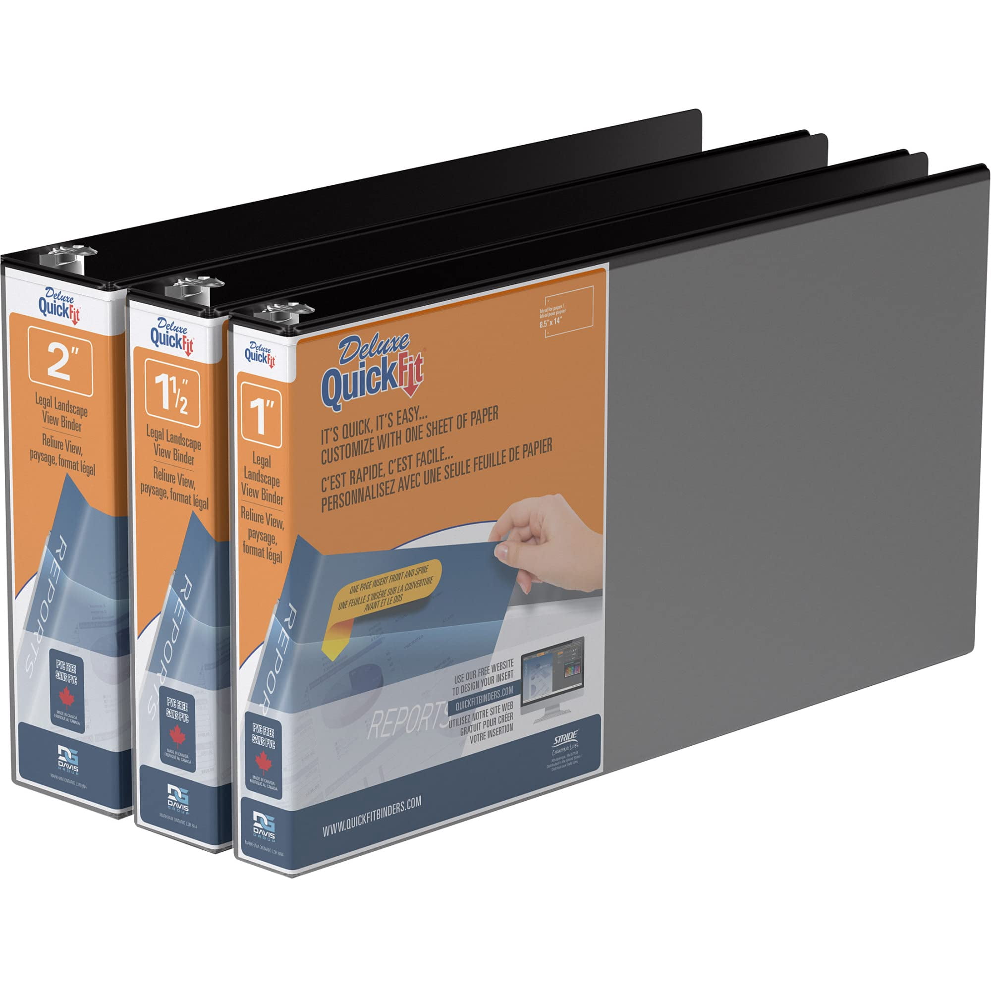 QuickFit® Landscape Overlay 3-Ring Binder, 1 1/2" Round Rings, Black