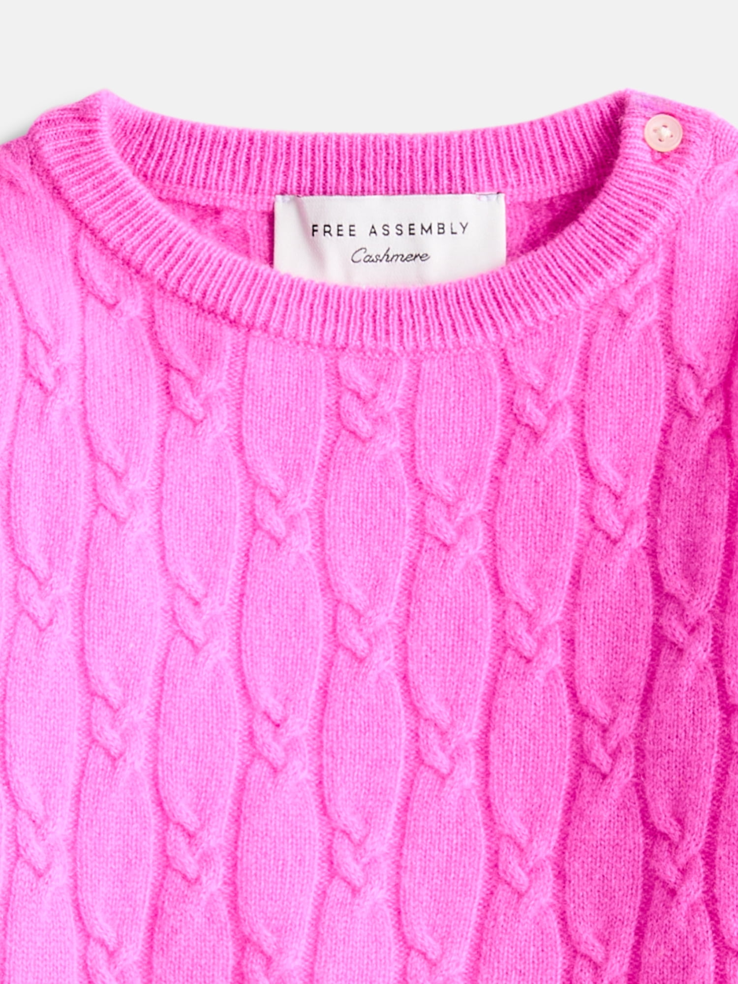 Free Assembly Baby Girls' Cashmere Cable Knit Sweater with Puff Sleeves, Sizes 6/9M-18M