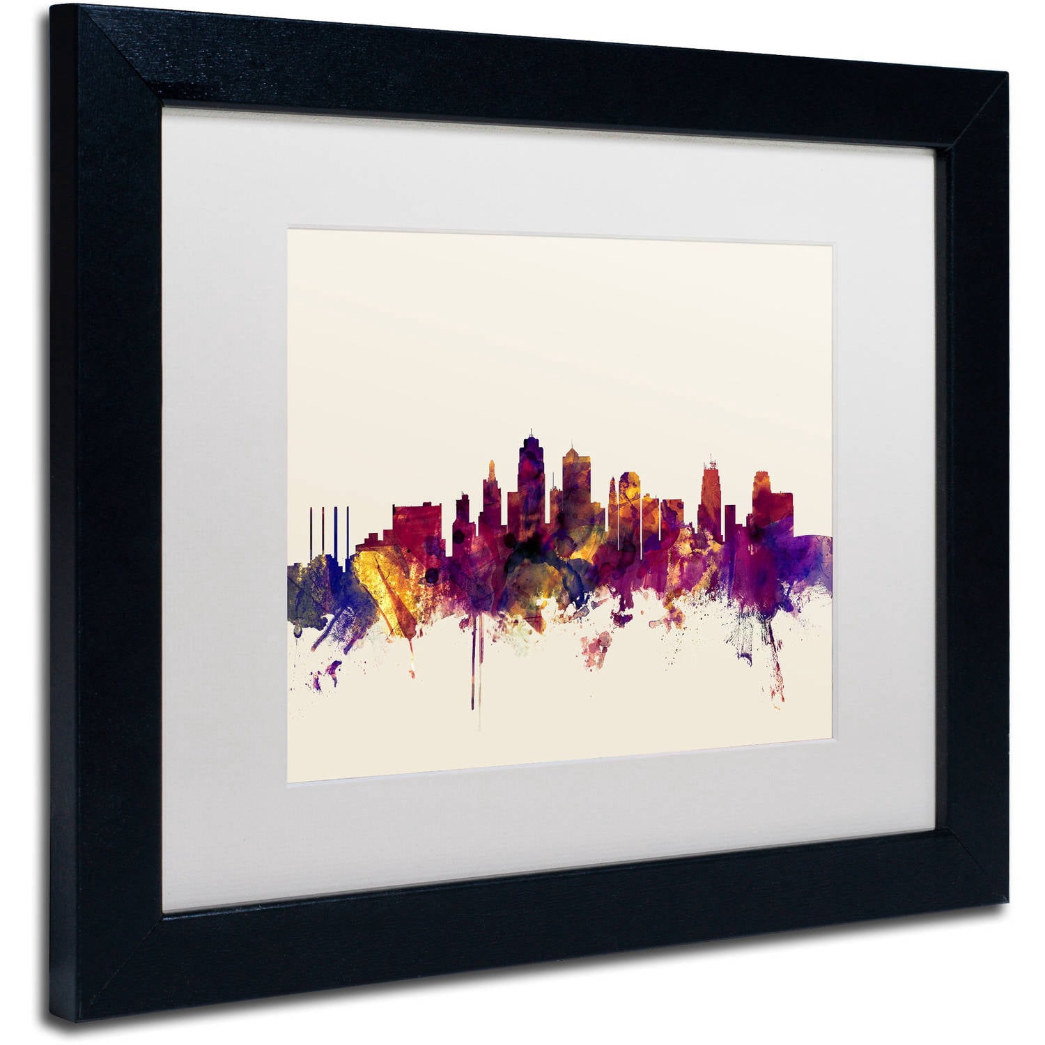 "Kansas City Skyline" Canvas Art by Michael Tompsett, White Matte, Black Frame
