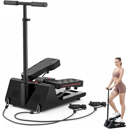 Total Body 2-in-1 Smart Stepper Machine for Home – 330 LB Max Weight, with Handlebar & Resistance Bands, Adjustable Hydraulic, LCD Monitor, Non-Slip Pedals, Full-Body Workout