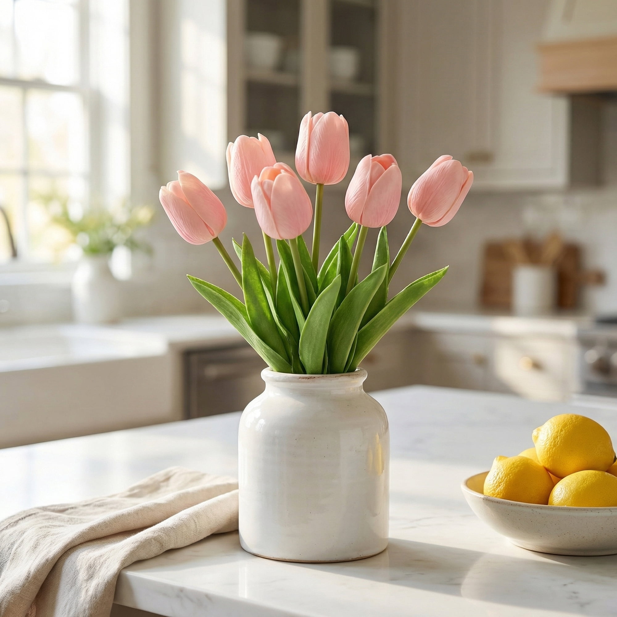 Unique Bargains 10Pcs Artificial Tulips Flowers Silk Tulips Mini Bouquet Pink 9.8"