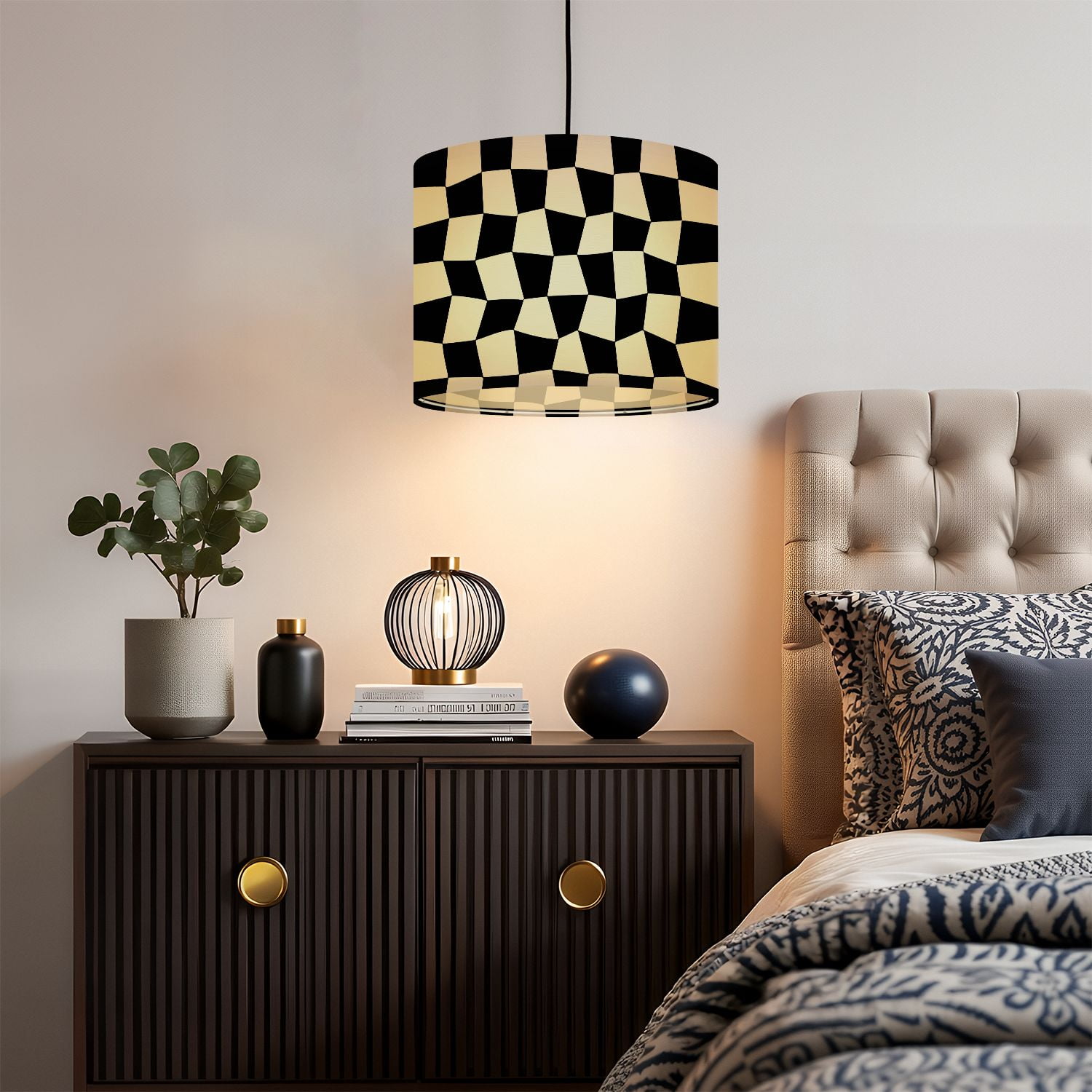 Linen Drum Lampshades Black White Checkered Seamless Endless Racing Flag Texture 13"x13"x10" Light Shade for Table Lamps Floor Lamps Drum Lamp Shades Lampshade Replacement Assembly Required