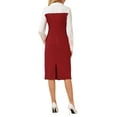 thumbnail image 3 of INSPIRE CHIC Women's Contrast Color Sheath Dress Long Sleeve Lapel Neck Elegant Work Pencil Dresses M Red, 3 of 4