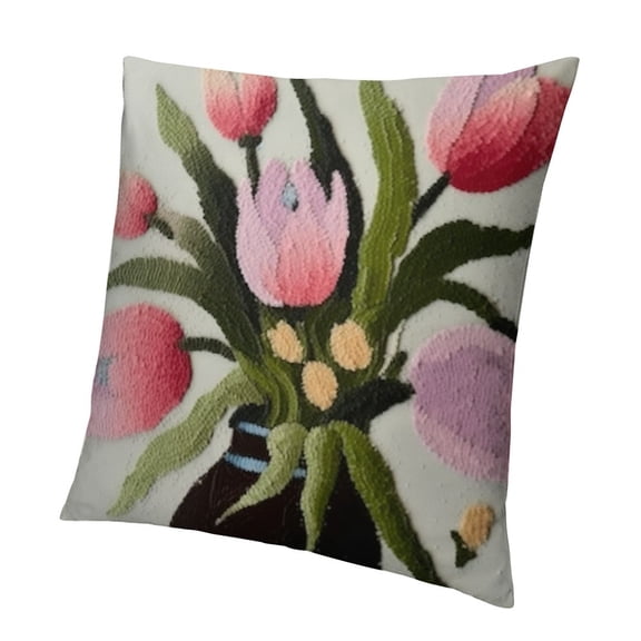 BANET Pink Rose Flower Embroidered Throw Pillow Covers, Decorative Pillowcase, Square Floral Cushion Covers, Lumbar Pillow for Backyard Home Decor Art 12x12in