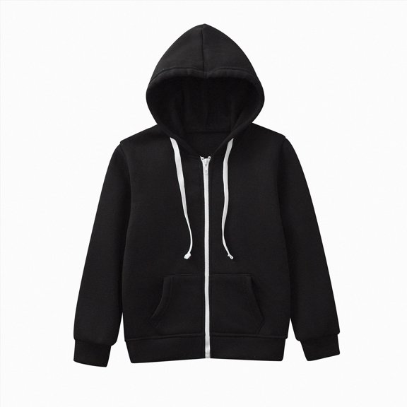 Sopiago Unisex Hooded Sweatshirts Jacket Casual Drawstring Zip Up Hoodie with Pocket Black,5-6 Years