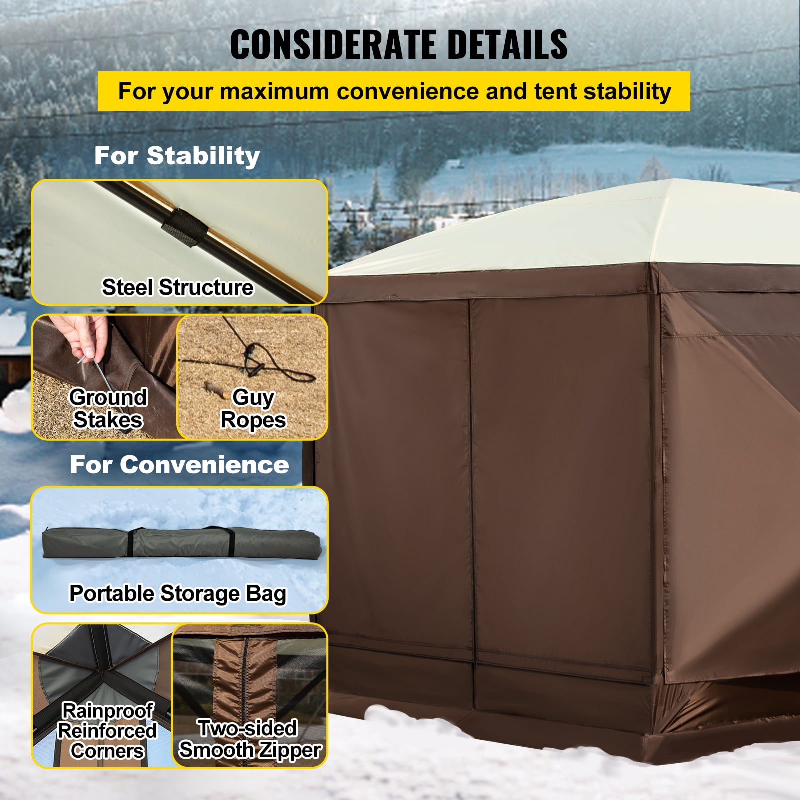 KFFKFF 12x12 ft Brown Pop up Outdoor Canopies, Waterproof