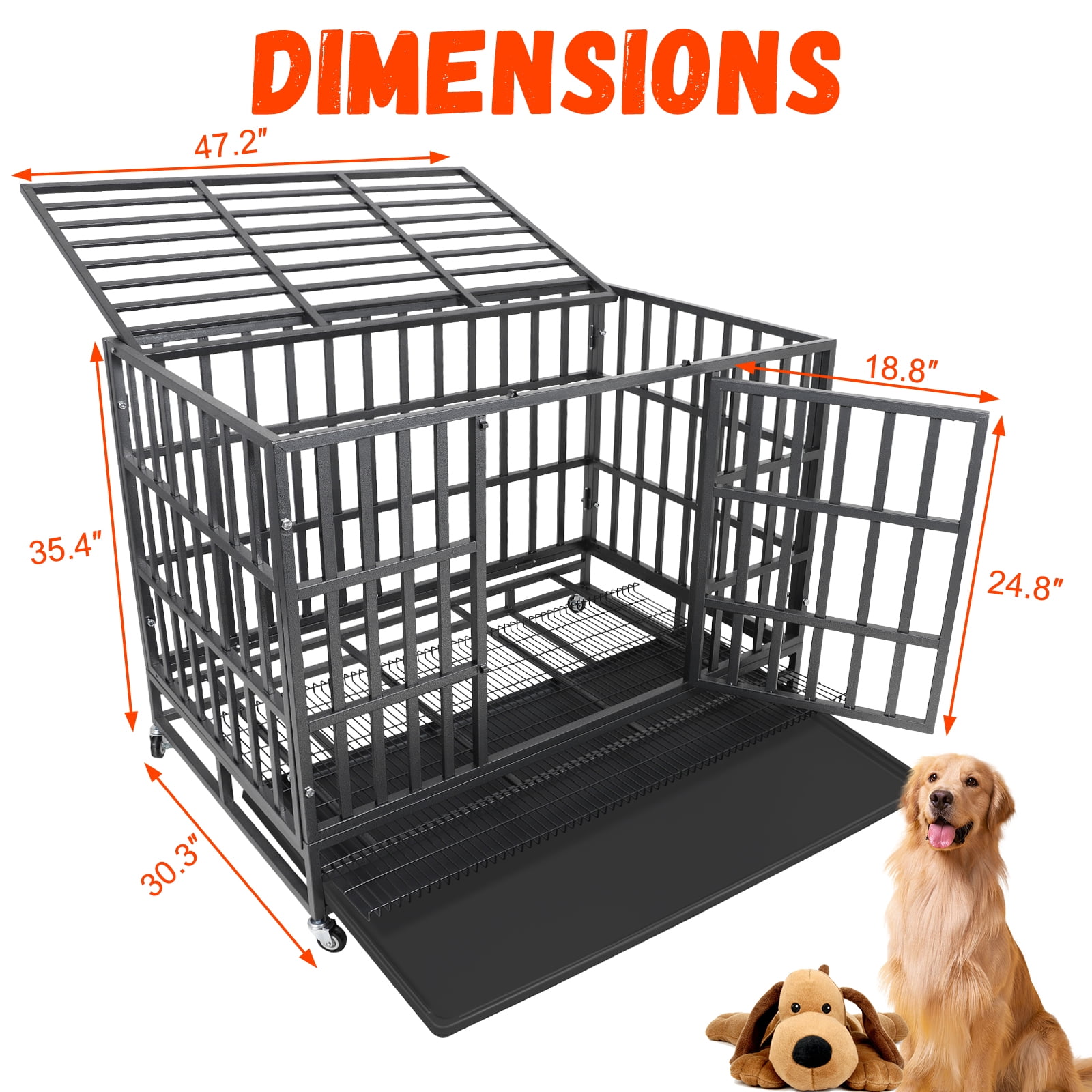 Confote 48 Inch Heavy Duty Dog Crate Metal Kennel, Pet Cage with Lockable Wheels, High Anxiety Double Door for Medium Large Dogs
