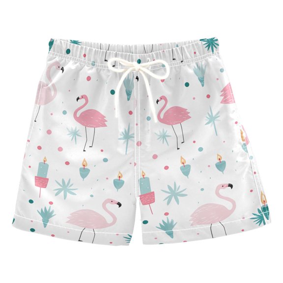 joogoo Boys Swim Trunks Flamingos Beach Board Shorts Drawstring Swimsuit S