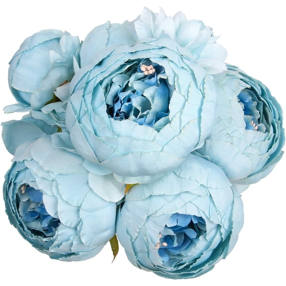 Silk Peony Bouquet Vintage Artificial Peonies Flower for Home Wedding Party Decor (pcs, Spring Blue)