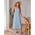 thumbnail image 5 of Fiophy,100% Linen Dresses Square Neck Sleeveless Spaghetti Strap Summer Casual Midi Dress with Slit, Blue,L, 5 of 6
