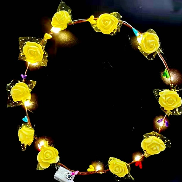 Corona emisora de luz con aro de espuma y flores LED de 10 luces