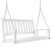 VEIKOUS 48'' 2-Person Patio Wooden Porch Swing Bench with Chains for Outdoor, White