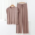 thumbnail image 2 of GEWSEY Womens 2 Piece Outfits Summer Casual Loose Short Sleeve Pullover Tops & Wide Leg Pants Lounge Sets Tracksuit Pjs New (Khaki, XXL), 2 of 7