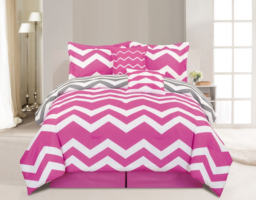 6 Piece Chevron Pink Comforter Set Com