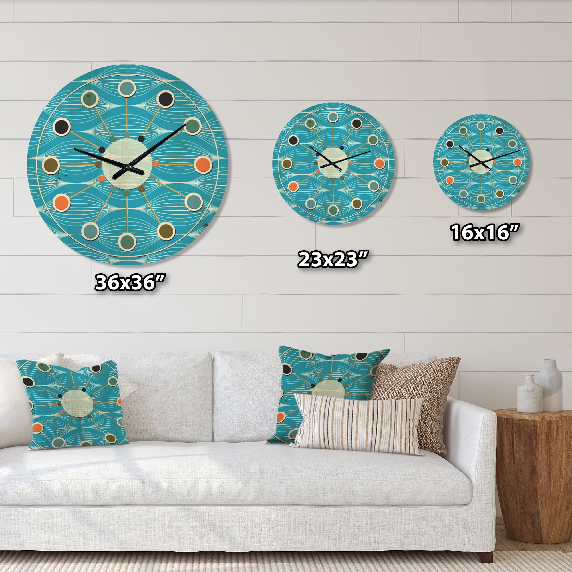 Designart 'Light Blue Abstract Wave pattern' Mid-Century Modern Wood Wall Clock